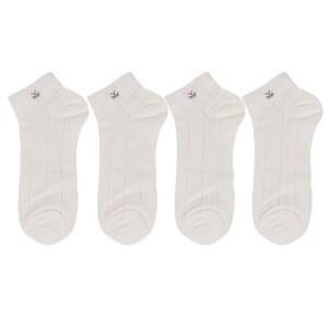 Anna-Kaci 4 Pairs Women's Ankle Mesh Socks with Bear Embroidery Lightweight Breathable Knit and Elastic Cuffs - 1 of 4