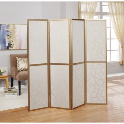Gold Shoji-Inspired 4-Panel Folding Room Divider with Rice Paper Inlay