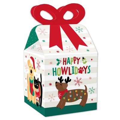 Big Dot of Happiness Christmas Pets - Square Favor Gift Boxes - Cats and Dogs Holiday Party Bow Boxes - Set of 12