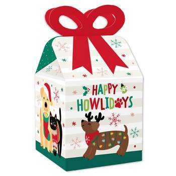 Big Dot of Happiness Christmas Pets - Square Favor Gift Boxes - Cats and Dogs Holiday Party Bow Boxes - Set of 12