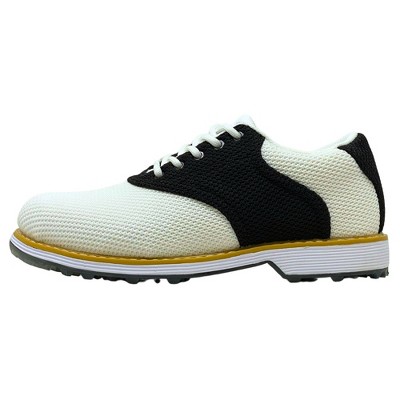 SKONI Men's Lace Up Waterproof Golf Shoe (Black/White Saddle, 8.5) — фото 3