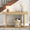 PAGED Bohemian Rattan Console Table with 2 Drawers, Wood Finish Entryway Table with Arched Design, Rustic Entryway Sofa Table - 2 of 4