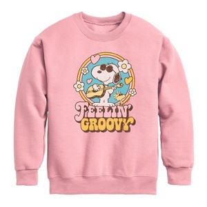 Boys' - Peanuts - Feelin Groovy Snoopy And Woodstock Graphic Long Sleeve Fleece Sweatshirt - 1 of 4
