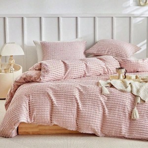 Boho Queen Duvet Cover Set, Pink Striped Microfiber, 3PCS Ultra Soft with Zipper - 1 of 4