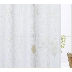Whizmax Short Curtains Floral Embroidered Pom Design Semi Sheer Rod Pocket - 1 of 4