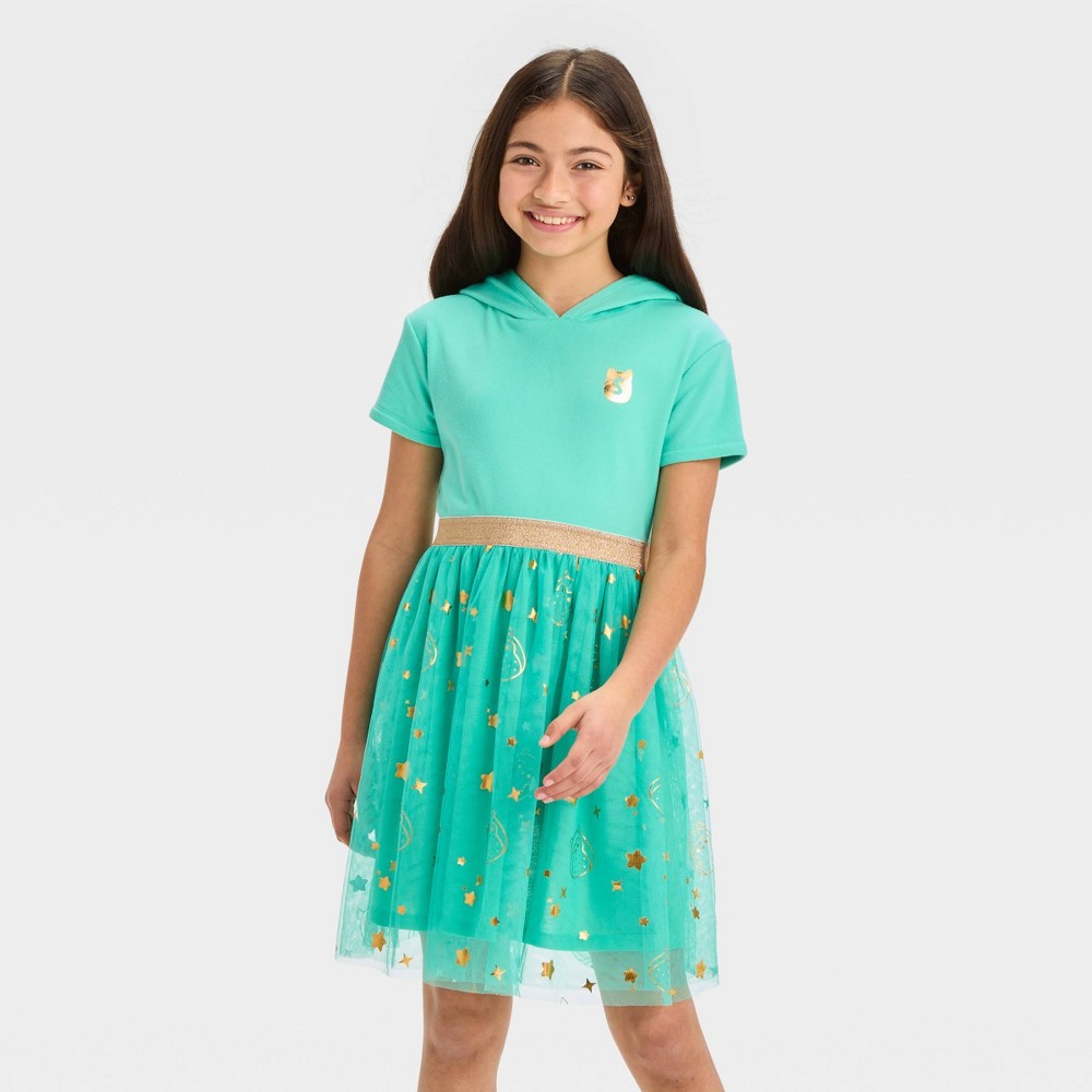 Girls' Squishmallows Owl Character Dress - Teal Green L