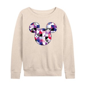 Women's - Disney - Mickey Head Solid Geo Lightweight French Terry Wide Neck Long Sleeve Shirt - 1 of 4