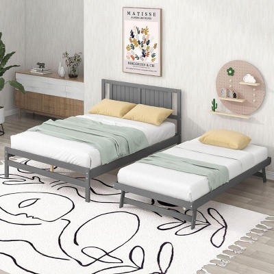 Streamdale Full Size Platform Bed with Adjustable Trundle, Gray