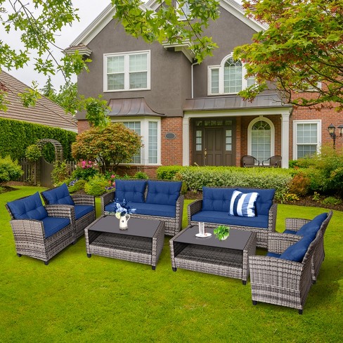 Patio rattan wicker furniture outdoor 4pc deals rattan sofa garden conversation set