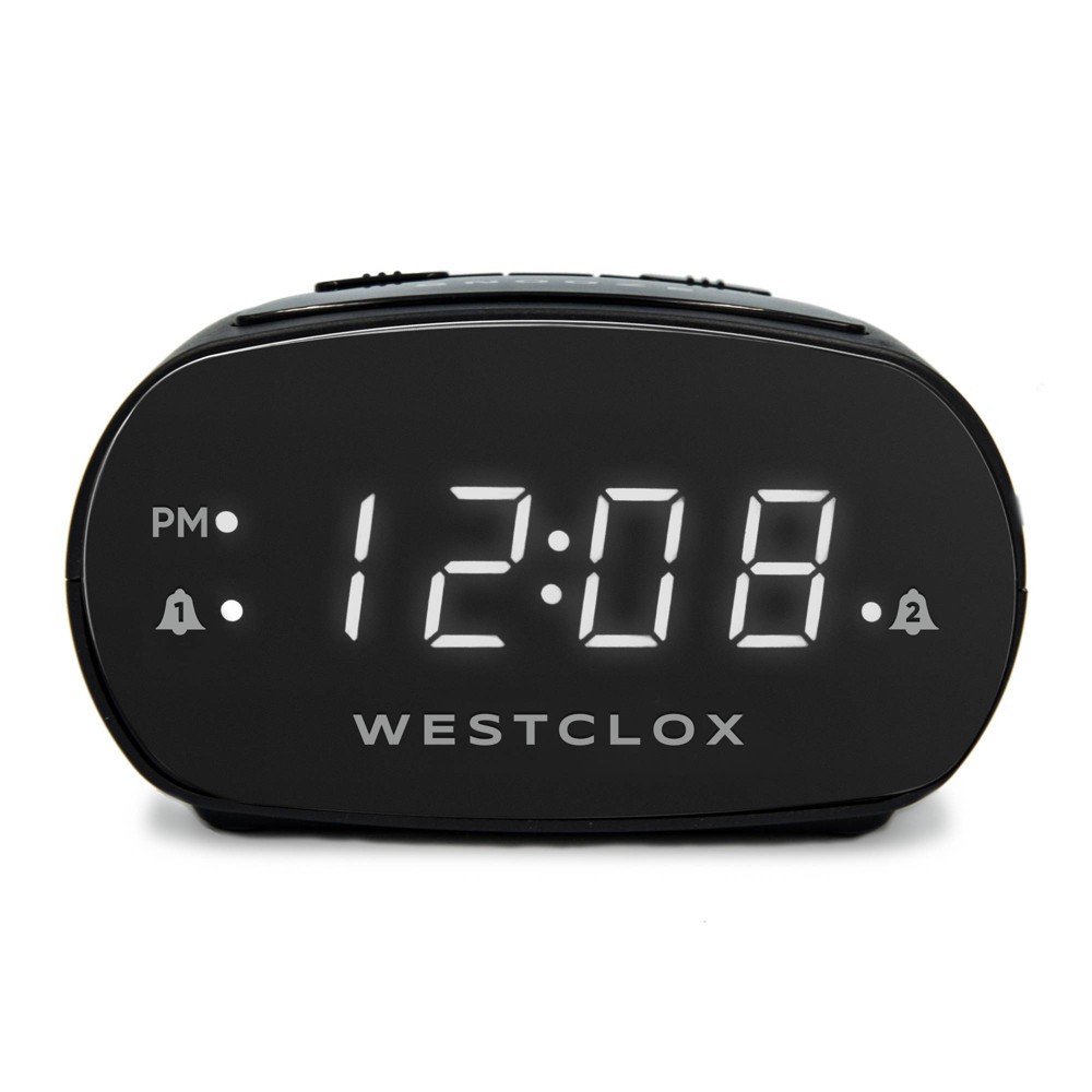 Photos - Radio / Clock Dual Alarm Clock Black - Westclox: Electric, Battery Backup, Oversized Snooze, Modern Table Clock