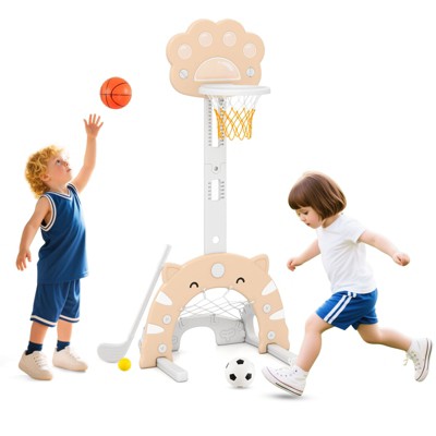 Safstar 3 in 1 Kids Basketball Hoop w/ Basketball Soccer & Golf Game Adjustable Height