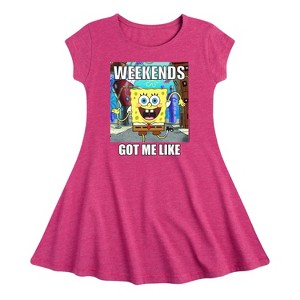 Girls' - SpongeBob SquarePants - Weekends Got Me Like Fit & Flair Cap Sleeve Dress - 1 of 2