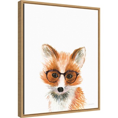Fox in Glasses Framed Canvas Wall Art, 16" x 20"