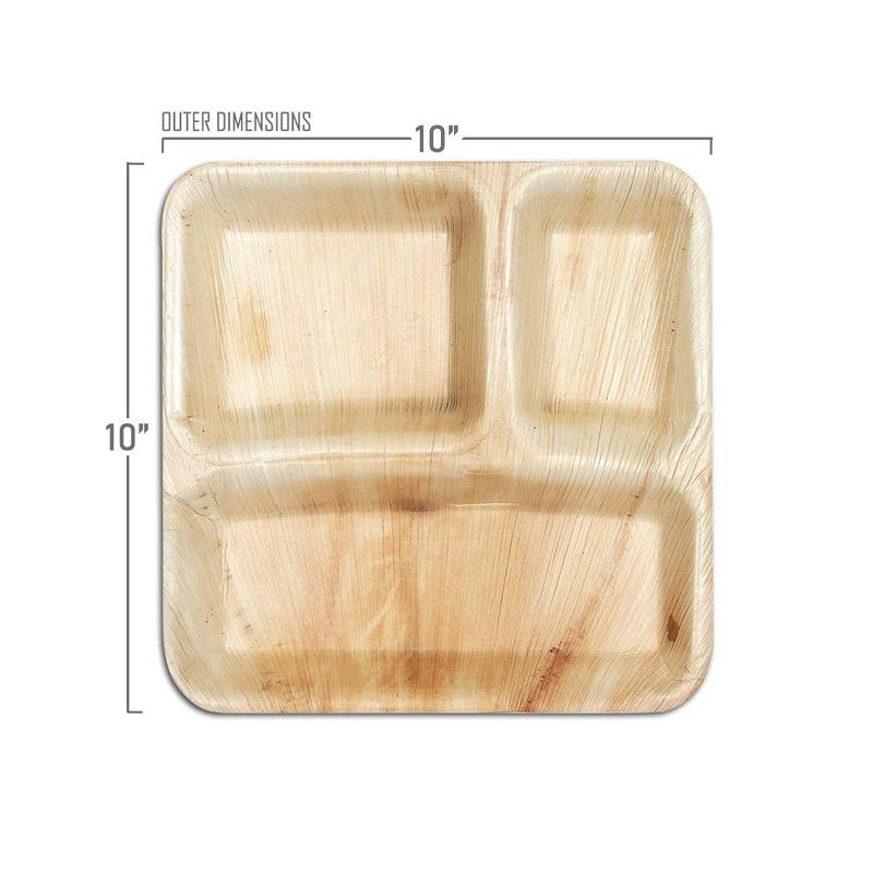 Smarty Had A Party 10" Square Palm Leaf 3-Partition Eco Friendly Disposable Dinner Plates (100 Plates), 3 of 10