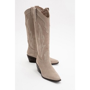 Pietro - Beige Suede Leather Western Knee High Boot (Women) | Forever & Always Shoes - 1 of 4