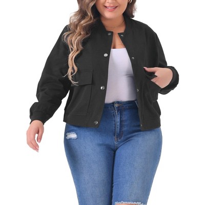 Agnes Orinda Women's Plus Size Long Sleeve Button Down Crew Casual Jackets