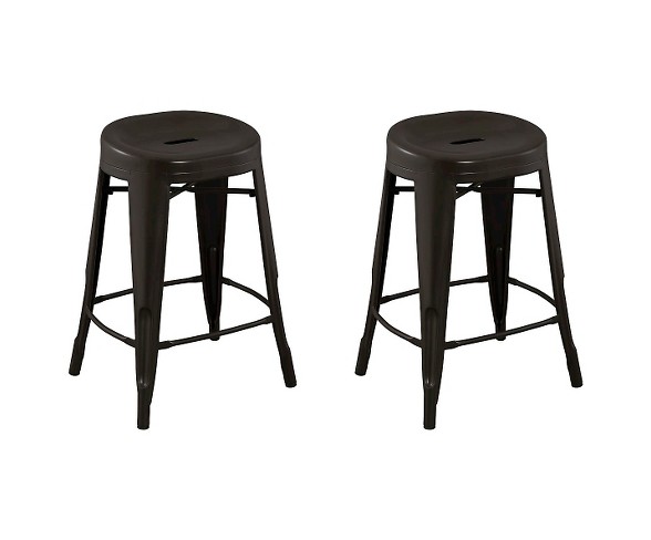Quinn&#153; Backless Contoured Seat 24" Counter Stool Steel/Antique Brown (Set of 2) - Reservation Seating&#153;