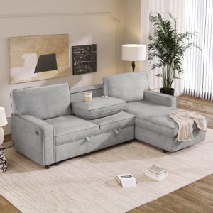Upholstery Sleeper Sectional Sofa with Storage Space, USB port, 2 cup holders on Back Cushions - 1 of 4