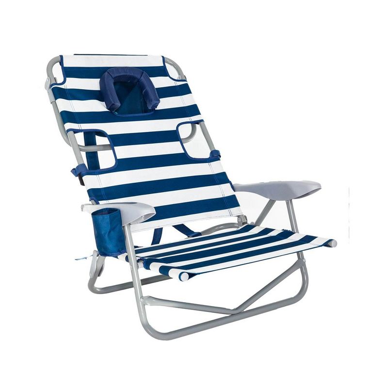Ostrich On-Your-Back Lightweight Beach Reclining Lounge Lawn Chair w/Backpack Straps, Outdoor Furniture for Pool, Camping, or Backyard, Blue Stripe, 6 of 8