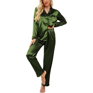 Ekouaer Women's Classic Button Down Long Satin Silk Pajama Set - 1 of 4