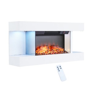 CLIHOME Wall Mounted LED Electric Fireplace with Floating Mantel, 12 Flame Color and Timer - 1 of 4