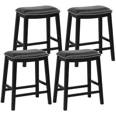 Tangkula 4PCS 26" Upholstered Counter Height Bar Stool PVC Leather Saddle Stool