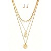 Slickblue Women's Layered Necklace & Ball Earring Set, Flower Heart Pendant & Angel Charm, Gold, 16"+2" - 3 of 3