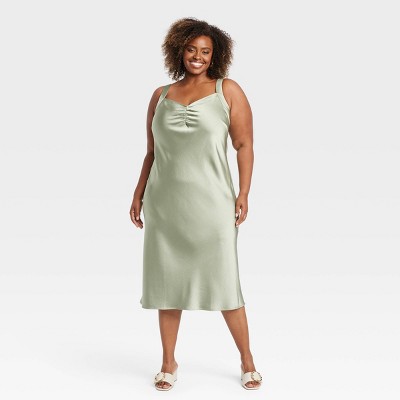 Women's Satin Midi A-Line Dress - Ava & Viv™ Sage Green 2X