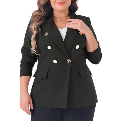 Agnes Orinda Women's Plus Size Office Work Notch Lapel Double Breasted Long Sleeve Blazer - image 1 of 4