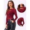 INSPIRE CHIC Women's See-Through Cut Out Long Sleeve Fitted Lace Floral Top - 2 of 4