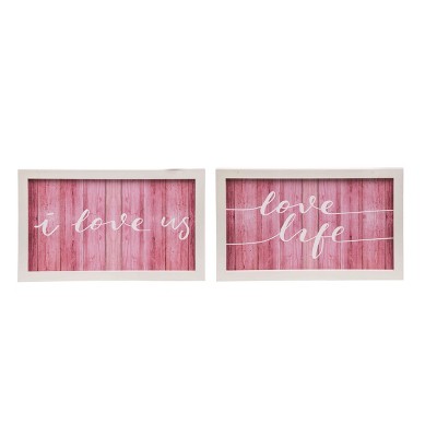 Transpac MDF Framed Slat Decor Set of 2 Red Freestanding Tabletop Signs for Home or Office Decoration