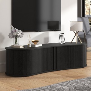 GALANO Oval Fluted TV Cabinet with Sliding Tambour Door in Black Oak, 59.1" W x 17.7" D x 14.9" H - 1 of 4