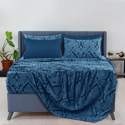 6 Piece Sheet Sets Paisley Printed Sheets Set Ultra Soft Deep Pocket Microfiber Bed Sheets - Lux Decor Collection