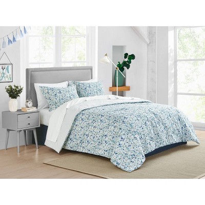 Olivia Blue Floral Cotton King Duvet Cover Set