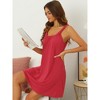 cheibear Women's Loose U-Neck Pleated Sleeveless Elastic Wide Strap Chemise Short Nightgown - 3 of 4
