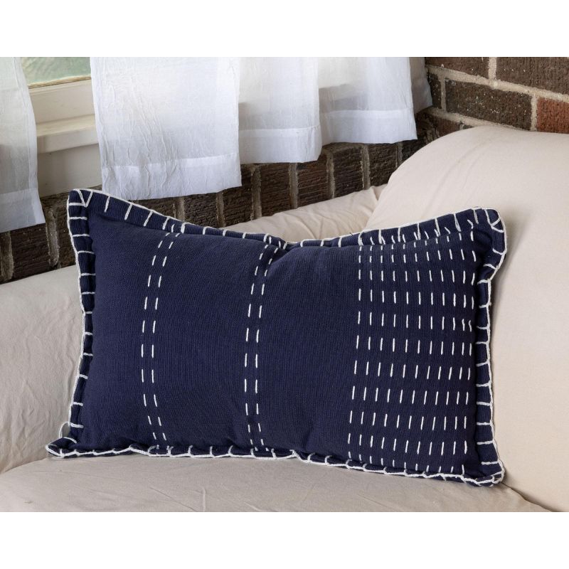 Blue Hand Woven 14x22" Decorative Cotton Throw Pillow and Hand Embroidered Pattern - Foreside Home & Garden, 5 of 6