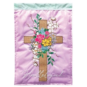 Magnolia Garden Hallelujah Cross with Flowers 13 x 18 Inch Polyester Garden Flag - 1 of 2
