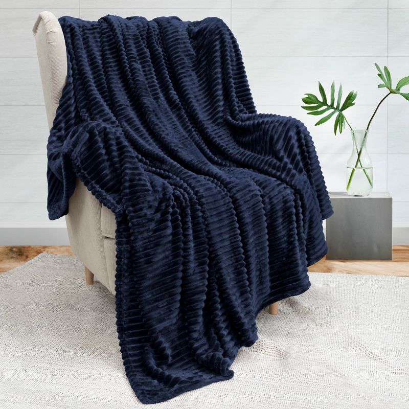 PAVILIA Super Soft Fleece Flannel Ribbed Striped Throw Blanket, Luxury Fuzzy Plush Warm Cozy for Sofa Couch Bed, 1 of 10