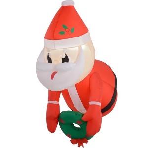 QingMoon Inflatable Santa Claus Holding Wreath, 3.4 FT Holiday Blow Up Decorations, Waterproof Durable for Indoor, Outdoor, Party and Yard - 1 of 4