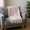 HomeRoots 51" X 67" Pink Cotton Woven Herringbone Throw Blanket with Fringe - 2 of 4
