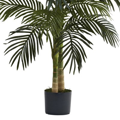 4 ft. Green Silk and Plastic Palm Outdoor Floor Plant