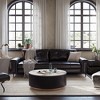 POVISON 35" Round Drum Sintered Stone Coffee Table with Storage, Modern Wood Coffee Table with 2 Drawers, Fully Assembled, Black & White - 3 of 4