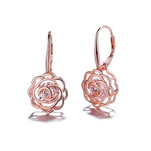 14K Gold Caged with crystals from Swarovski Rose Lever Back Earrings - 1 of 4
