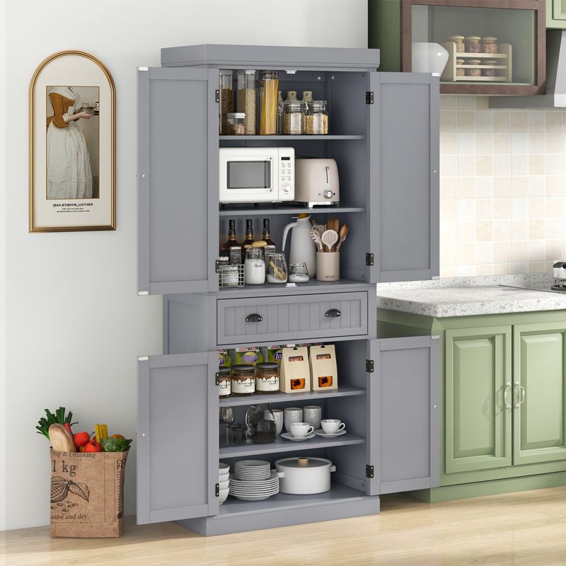 Costway Kitchen Cabinet Pantry Cupboard Freestanding with Shelves Espresso/Black/Grey, 2 of 11
