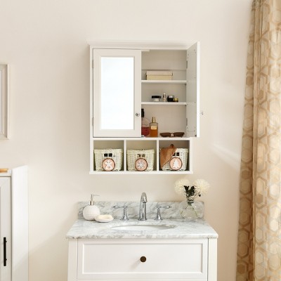 FURNIinspire Bathroom Storage Cabinets Wall Mounted Medicine Cabinets, Modern Home Storage Furniture With Mirror, Shelf, White, 24.75"*7.5"*30.25"