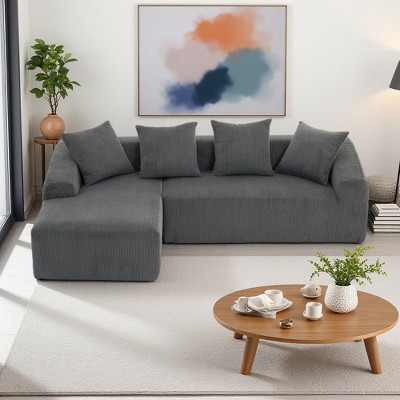 101" Corduroy L-Shaped Modular Sectional Sofa with 4 Pillows