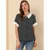 Allegra K Women's Contrast Doll Collar Polka Dots Short Sleeves Blouse - 4 of 4