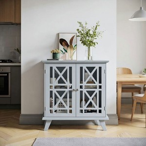 Resenkos Sideboard Buffet Cabinet - Kitchen Storage Cabinet with Double Fretwork Doors & Metal Handles, for Living Room, Gray - 1 of 4