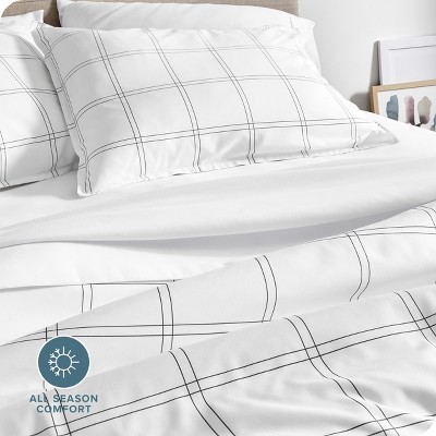 Twin/Twin XL Modern Plaid White/Grey Microfiber Duvet Set