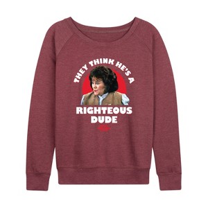 Women's - Ferris Bueller's Day Off - Righteous Dude Lightweight French Terry Wide Neck Long Sleeve Shirt - 1 of 4
